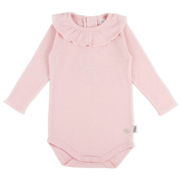 Ullbody med krage og lange armer fra Lillelam i 100% merinoull i fargen rosa